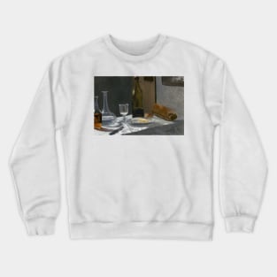 Still Life with Bottle, Carafe Bread and Wine by Claude Monet Crewneck Sweatshirt